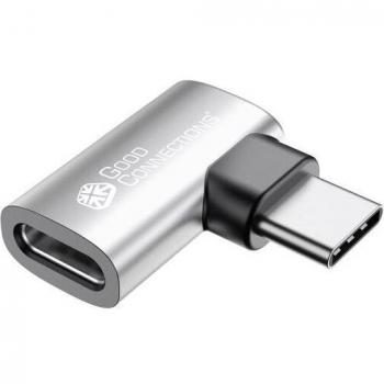 Adaptador de Ángulo USB 4.0 Gen.3x2, Conector USB-C Macho a Hembra, 40 Gbit/s, 240W, 8K a 60Hz, Color Plateado