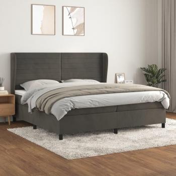 Cama box spring suave con colchón de terciopelo gris oscuro 200x200 cm