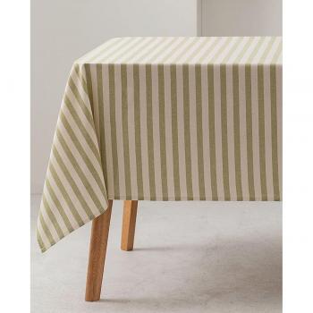 Mantel antimanchas rayas Iris verde de algodón orgánico con tratamiento impermeable