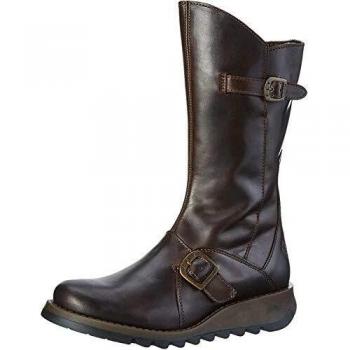 Fly London Women's Dark Brown Leather Mid Calf Zip Up Boot - Size 8