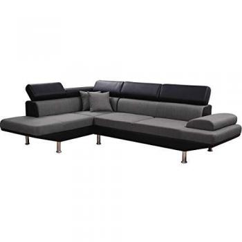 habitatetjardin Sofá esquinero Sophia - Negro/Gris - Esquina Izquierda