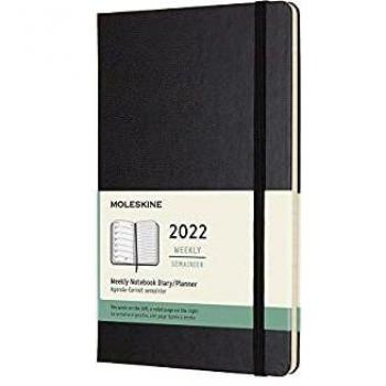 Moleskine - Agenda Semanal 2022, Agenda de 12 Meses con una Semana por Página, Tapa Dura, Tamaño Grande de 13 x 21 cm, Color Negro, 144 Páginas