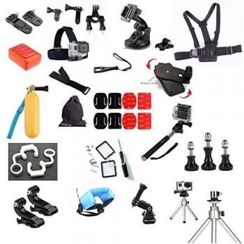 eimolife ® kit accesorios GOPRO GOPRO HERO 4 3 + 3 2 1 cámaras, 24 piezas de senderismo/ciclismo/natación/escalada Gopro J-Hook para superficie, montaje de casco, hebilla del pecho arnés + seguridad + empuñadura flotante +360-grado de rotación Clip 