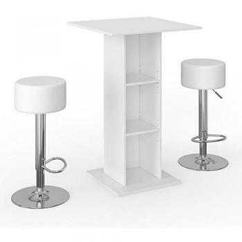Set de mesa de bar Rodeo, blanco, 70 x 70 cm con 2 taburetes de bar Vicco