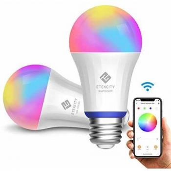 Etekcity Bombilla LED Inteligente WiFi Ajustable y Lámpara Multicolor con Luz Cálida, Funciona con Alexa, Google Home y IFTTT, E27 RGBW, No Se Requiere Hub, 16 Millones de Colores, 2 paquetes