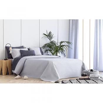 Colcha Boutí Fina de Microfibra Extra Suave con Diseño de Rombos - Multiusos para Cama 80/90 (180x260cm) - Gris Claro
