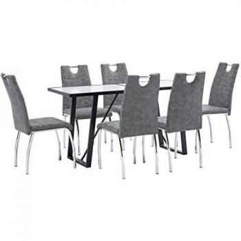 vidaXL Juego de Comedor 7 Piezas de Cuero Sintético Mobiliario Decoración Interior Casa Hogar Robusto Duradero Resistente Funcional Práctico Útil Gris