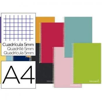 Cuaderno espiral liderpapel a4 micro jolly tapa forrada 140h 75 gr cuadro 5mm 5 bandas4 taladros colores surtidos.