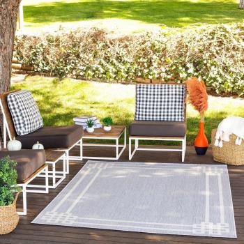 Surya - Alfombra Moderna de Exterior Terraza Balcón Cocina Gris y Marfil 120 x 170 cm