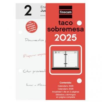 Calendario de Sobremesa Finocam 2025 - 2 Páginas por Día, Tamaño 8,5 x 12 cm