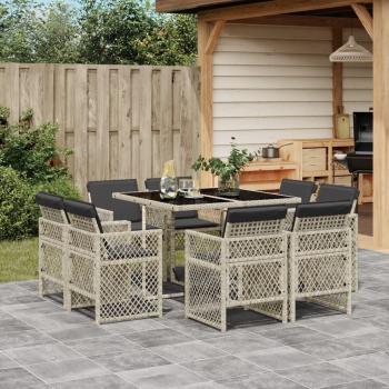 Set comedor de jardín 9 piezas con cojines de ratán sintético en color gris claro vidaXL