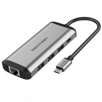 Vention THAHB USB Tipo-C Docking Station con 1x HDMI, 3x USB 3.0, 1x USB Tipo-C Power Delivery (PD), 1x RJ45 Ethernet, Lector de Tarjetas