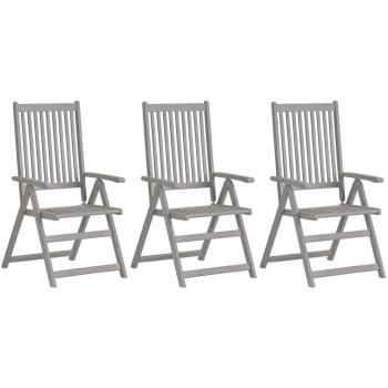 vidaXL Garden Reclining Chairs 3 pcs Grey Solid Acacia Wood