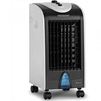 Aire Acondicionado Portátil 4 en 1 Blanco/Negro, Enfriador de Aire con Humidificador y Ionizador, Capacidad de 4L, 75W, Ventilador Móvil con 3 N