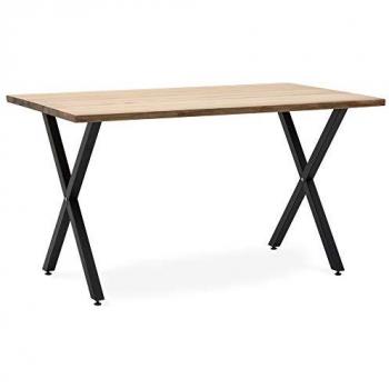 Mesa Comedor Industrial Vintage 200x80x75cm Negra en Madera Maciza de Pino con Patas X Eco