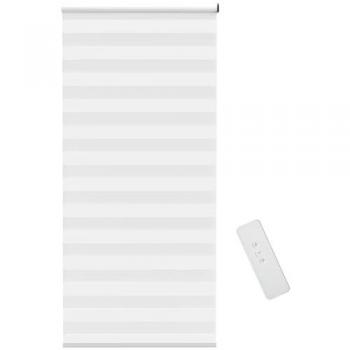 Estor Enrollable Eléctrico Zebra con Mando a Distancia y Protección UV, Doble Capa, Blanco, 90x180cm