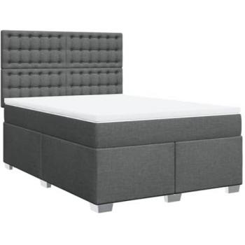 Cama box spring con colchón tela gris oscuro 140x200 cm