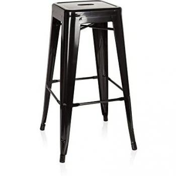 Taburete Bar Vantaggio High Metal Negro, Industrial, Sin Apoyabrazos