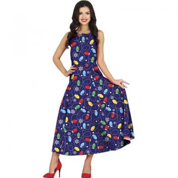 Disfraz de Vestido Navideño Azul Largo con Detalles Brillantes para Mujer