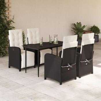 5-Piece Black Poly Rattan Garden Dining Set with Cushions