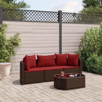 4-Piece Brown Poly Rattan Garden Sofa Set with Cushions