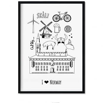 Lámina Decorativa de Noruega - Póster A3 de Monumentos y Ciudades del Mundo para Decoración de Interiores