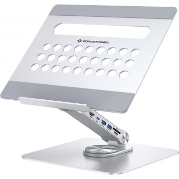 Conceptronic DONN27G - Soporte para Ordenador portátil (7 en 1, Base giratoria de 360°, Plegable, Altura Regulable, Color Plata)