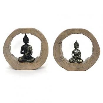 Figura Decorativa DKD Home Decor Negro Natural Buda 20,5 x 6 x 18,5 cm (2 Unidades)