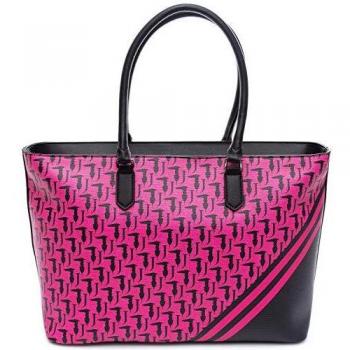 Trussardi Jeans Bolso mujer New Vainilla shopping lg ecoleather logo monogram Black/Fux Talla única