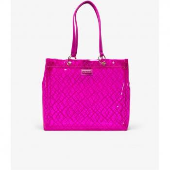 Bolso tote de mujer fucsia en PVC con logo