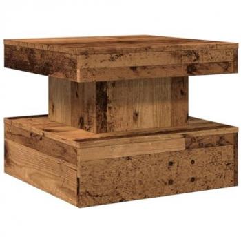 Mesa de centro con luces LED de madera envejecida 50x50x40 cm