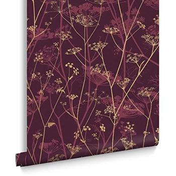 Clarissa Hulse Wild Chervil Floral Wallpaper in Purple and Gold, 1000cm L x 52cm W