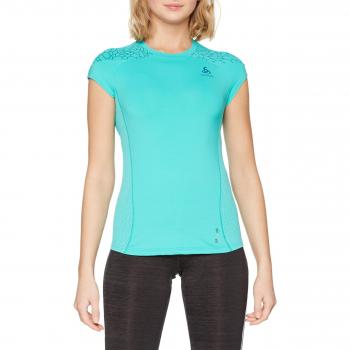 Odlo BL Top Crew Neck S/S Ceramicore – Cool Pro Print – Camiseta, Primavera/Verano, Mujer, Color Pool Green, tamaño Medium