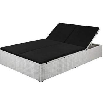 Black Poly Rattan Sun Lounger with Cushion