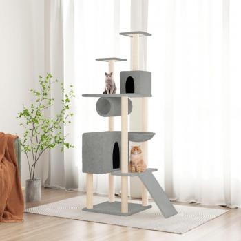 Rascador para gatos Día y Noche con postes de sisal gris claro 168 cm