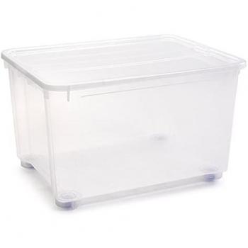 Caja de plástico transparente Tradineur 56 x 80 x 51,5 cm con capacidad de 160 litros, contenedor para almacenamiento con tapa válida para interior y exterior