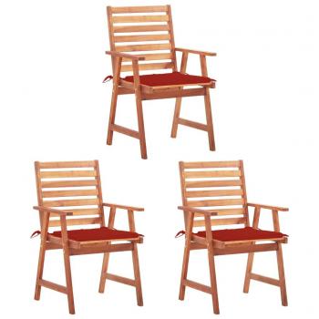 Outdoor Dining Chairs Set with Cushions - 3 Pcs Solid Acacia Wood
