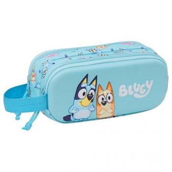 Portatodo Doble 3D Bluey Safta Celeste, Estuche Infantil, Ideal para Niños en Edad Escolar, Cómodo y Versátil, Calidad y Resistencia, Dimensiones 21x8x6 cm