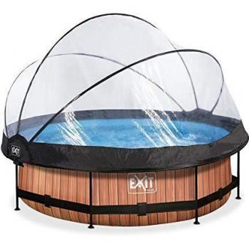 Piscina Redonda EXIT Wood 300x76cm con Cúpula y Bomba de Filtro