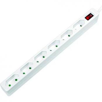 Multipresa 6 Tomacorrientes con Interruptor, Diseño Compacto, 1.5 m, Blanca
