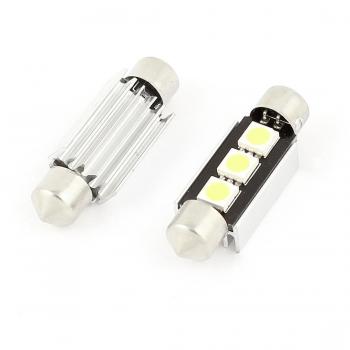sourcingmap Coche Habitáculo Canbus Iluminación Interior Blanco LED 3 SMD 5050 Festón Luz de Techo sin Error 1,54 Pulgadas 39mm de Largo Bombilla de Domo 2 Piezas con Base Rejilla Calor Disipador 12V