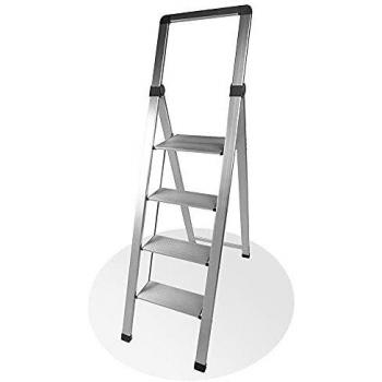 Escalera de 4 peldaños de aluminio ultra delgada, plegable, compacta y antideslizante - Capacidad 150 kg