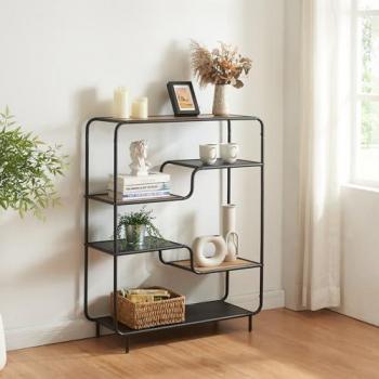 Estantería de pie Kristiansand 6 estantes metal MDF 101x80x30 cm negro/roble