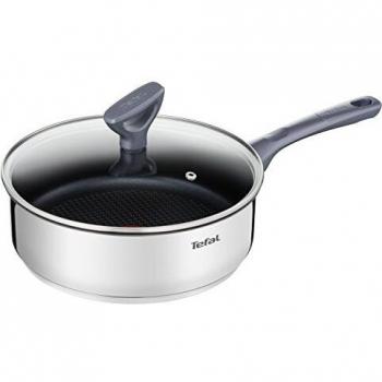 Tefal Daily Cook - Cazo acero inoxidable con Tapa de 24 cm, 4 Litros, base reforzada, aptas para todo tipo de cocinas incluido inducción, gran conductividad y resistencia con materiales reciclados