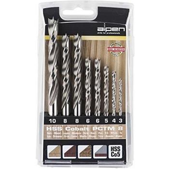 Taladro para tacos Alpen 63300008100 HSS-Co5 PCTM Profi Holz, diámetro de brocas: 3-8 mm, color gris, incluye juego de 8 brocas espirales para madera con diámetros de