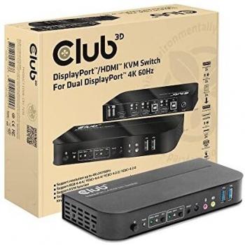 Switch KVM Club 3D CSV-7210 de 2 puertos, HDMI y DisplayPort, 4K a 60Hz, USB y Audio