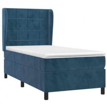 Cama Box Spring con Colchón de Terciopelo Azul Oscuro 90x200 cm