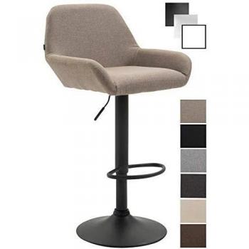 Taburete de Bar Braga en Tela Taupe y Negro con Respaldo y Brazos Regulables