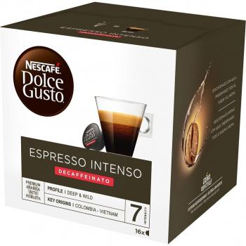 Nescafé Dolce Gusto Espresso Intenso Descafeinado, Cápsulas de Café, Intensidad 7, Origen Arábica y Robusta de Colombia y Vietnam, Monodosis, Caja de
