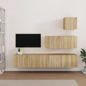 vidaXL Set de muebles para TV 4 piezas madera contrachapada roble Sonoma 80 x 30 x 30 cm, Mueble de Salon, Mueble TV, Mueble Televisor, Mesa de TV